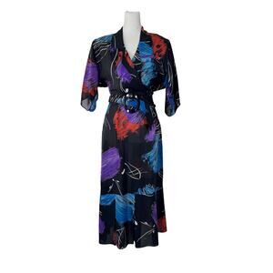 Vintage ‘80s Positive Influence Sheer Multicolored Belted Half Sleeve Midi Dress